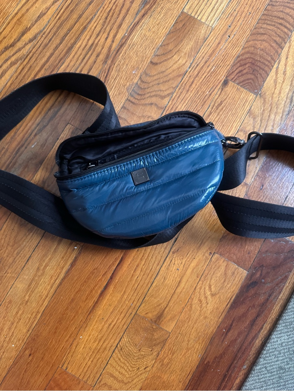 Women’s Navy Quilted Belt Bag with Black Strap